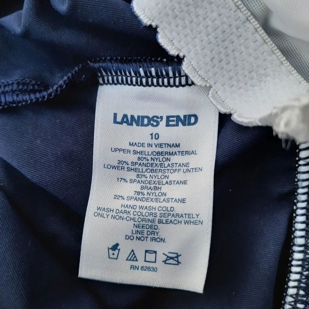 Lands' End Swim Slimming Swing Stripe Padded Bra Tankini Top 10 Navy White - Picture 11 of 13